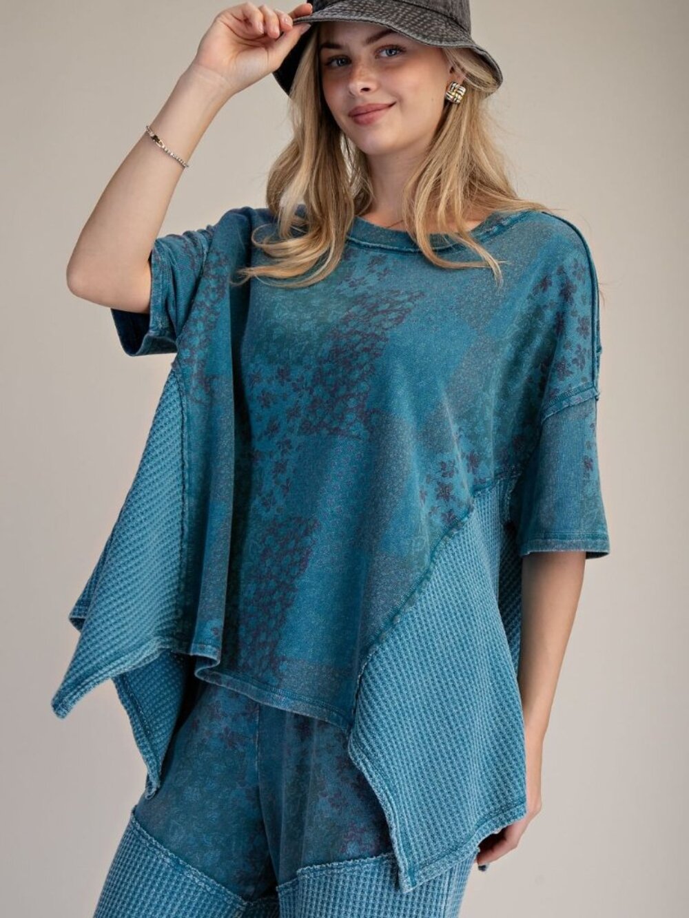 EASEL PRINT MIX WASHED OVERSIZED TUNIC 100% COTTON